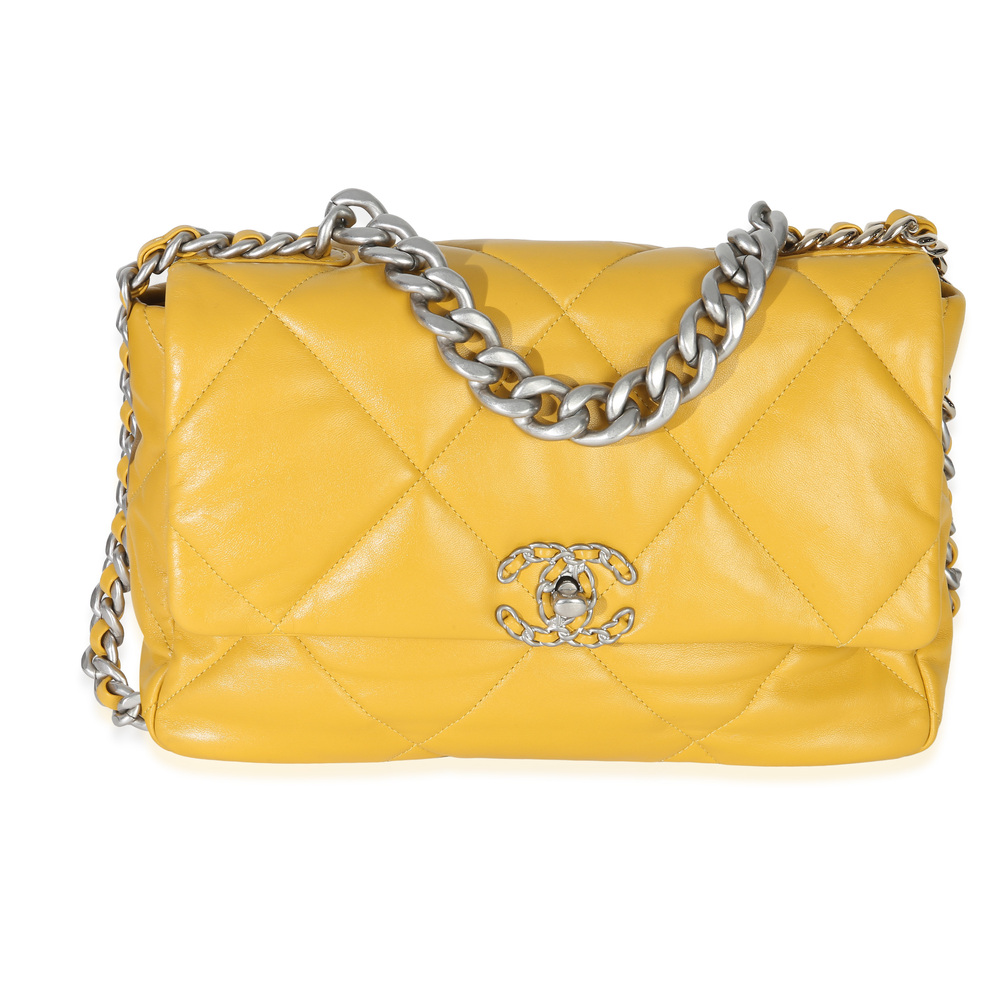 Chanel Yellow Quilted Lambskin Large Chanel 19 Flap Bag